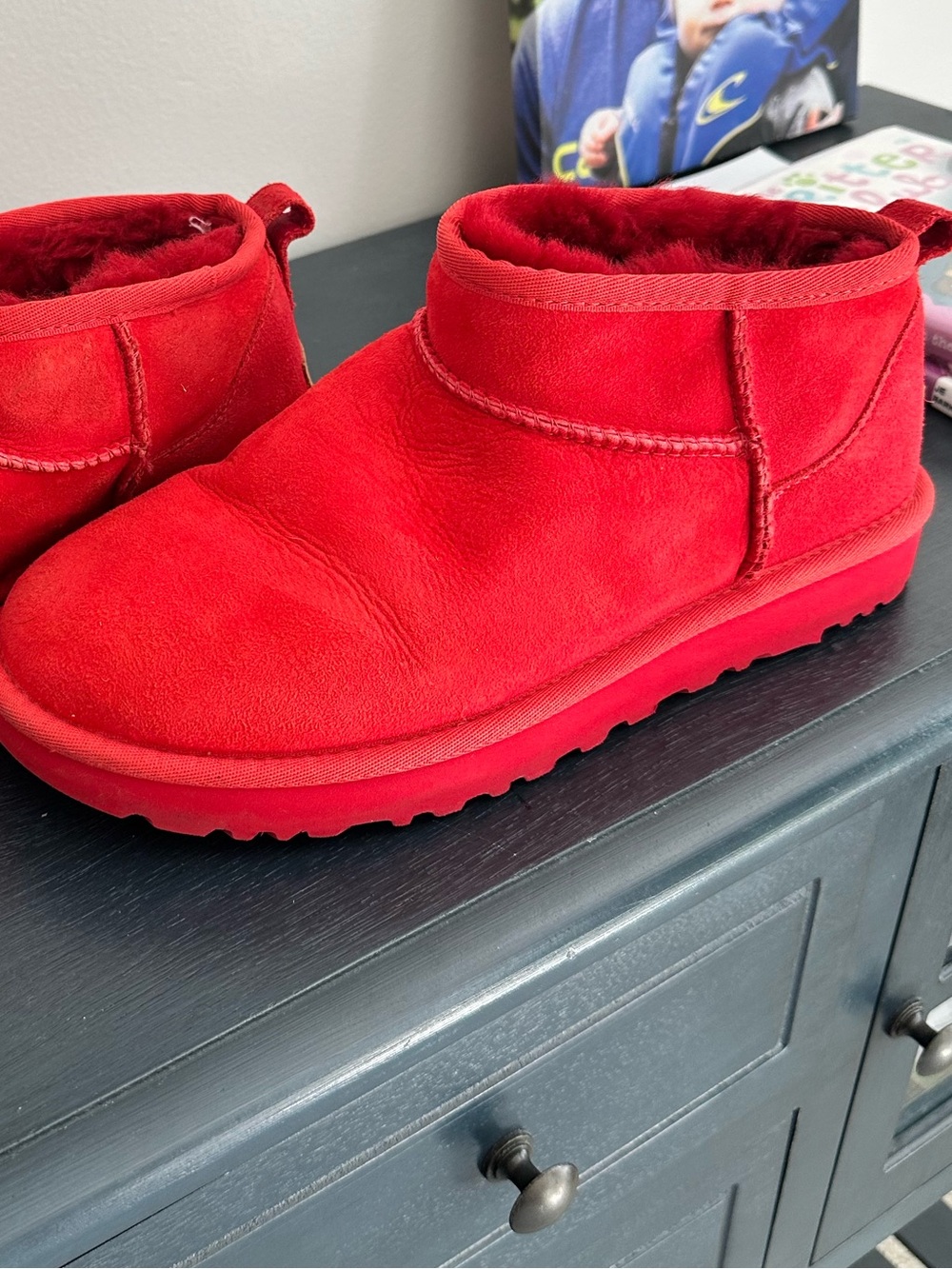 UGG Red Suede Shearling Ankle Boots